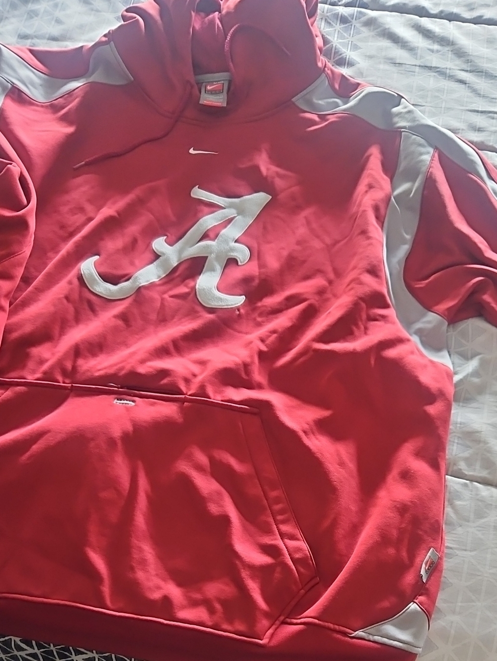 Nike Red Hoodie with White 'A' Script and Shoulder Panels